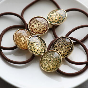 ネコポス送料無料 花 フラワー ゴールド レース ヘアゴム ヘアアクセサリー 髪留め 髪飾り かわいい ゴム 春夏 大人っぽい ポイント消化 シンプル かわいい 黒 大人