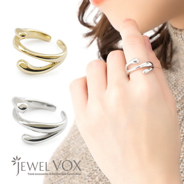 楽天JewelVOX　ジュエルボックス【メール便送料無料】 リング 指輪 金属アレルギー 3連 三連 メタル ゴールド シルバー 金 銀 15号 フリーサイズ レイヤード風 ニッケルフリー 安心 デイリー シンプル トレンド 大ぶり 重ねづけ 重ね付け 重ね着け レディース 女性 おしゃれ 大人