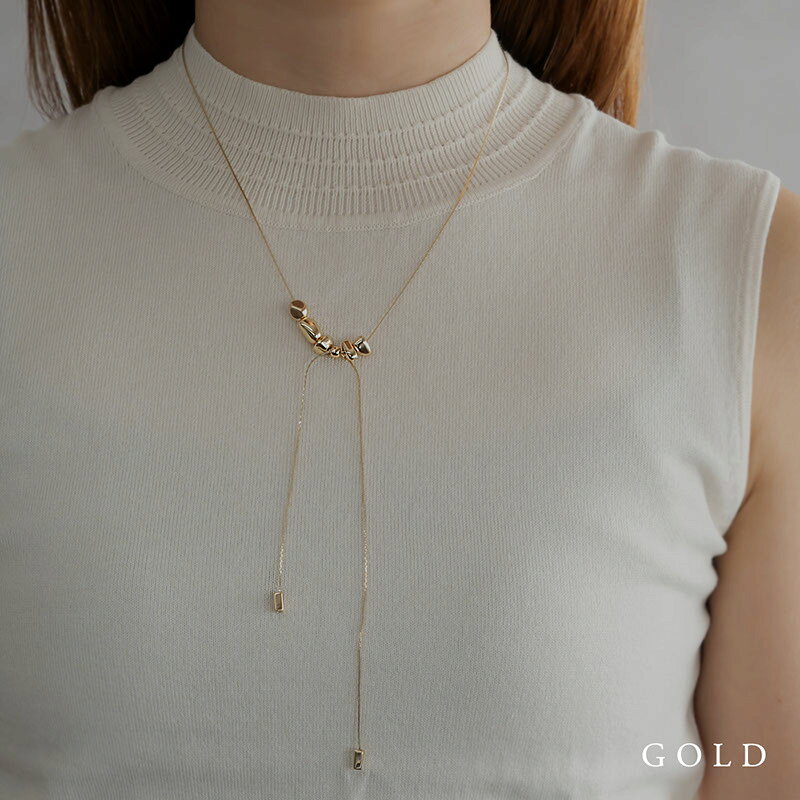 JewelVOX ジュエルボックスの【8/13～16は20%OFFクーポン登場】 ネックレス ニッケルフリー 金属アレルギー レディース 粒 いびつ ニュアンス スライドアジャスター 長さ調節 シンプル おしゃれ 大人かわいい ゴールド シルバー 重ね付け 30代 40代 メール便送料無料｜アングル2