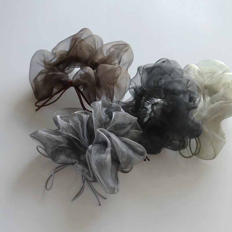 【4/1は20%OFFクーポン+P10倍】 シュシュ ヘアゴム ヘアアクセ レディース まとめ髪 透け感 オーガンジー りぼん リボン 大人かわいい デイリー シンプル キッズ 子供 ブラック ブラウン グレー カーキ 女性 メール便送料無料