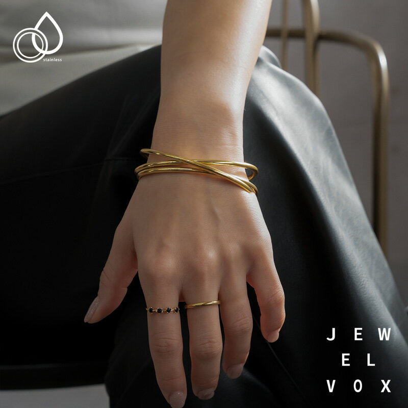 【メール便送料無料】 バングル ブレスレット ステンレス製 レディース 幅広 クロス 交差 三連風 おしゃれ サージカルステンレス 金属アレルギー つけっぱなし...