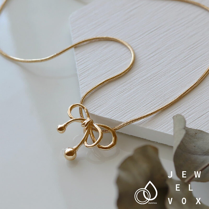 【11/29・30は20%OFFクーポン+P10倍】 【メール便送料無料】 ネックレス ステンレス ショートネックレス レディース スネークチェーン リボン り...