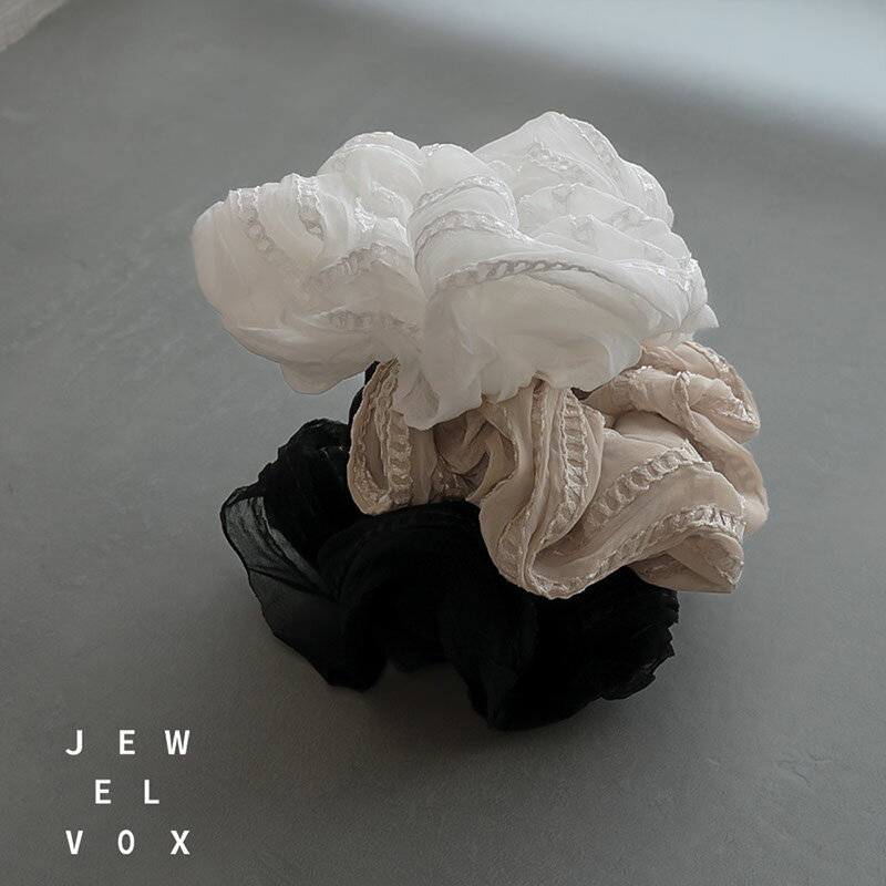 楽天JewelVOX　ジュエルボックス【メール便送料無料】 シュシュ ヘアゴム ヘアアクセ レディース コットン レース ナチュラル ブラック ホワイト ベージュ まとめ髪 大人かわいい デイリー シンプル かんたん こなれ カジュアル シンプル 可愛い 普段使い キッズ 子供 ファッション雑貨 オフィス 女性