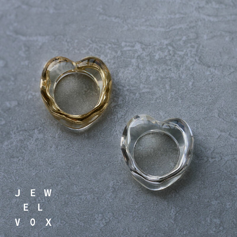 【メール便送料無料】 指輪 リング レディース ニッケルフリー 金属アレルギー アクリル樹脂 ワンサイズ 14号 クリア ライン ハート モチーフ 大ぶり ニュアンス ゴールド シルバー 夏 普段使い オケージョン デイリー カジュアル シンプル オシャレ