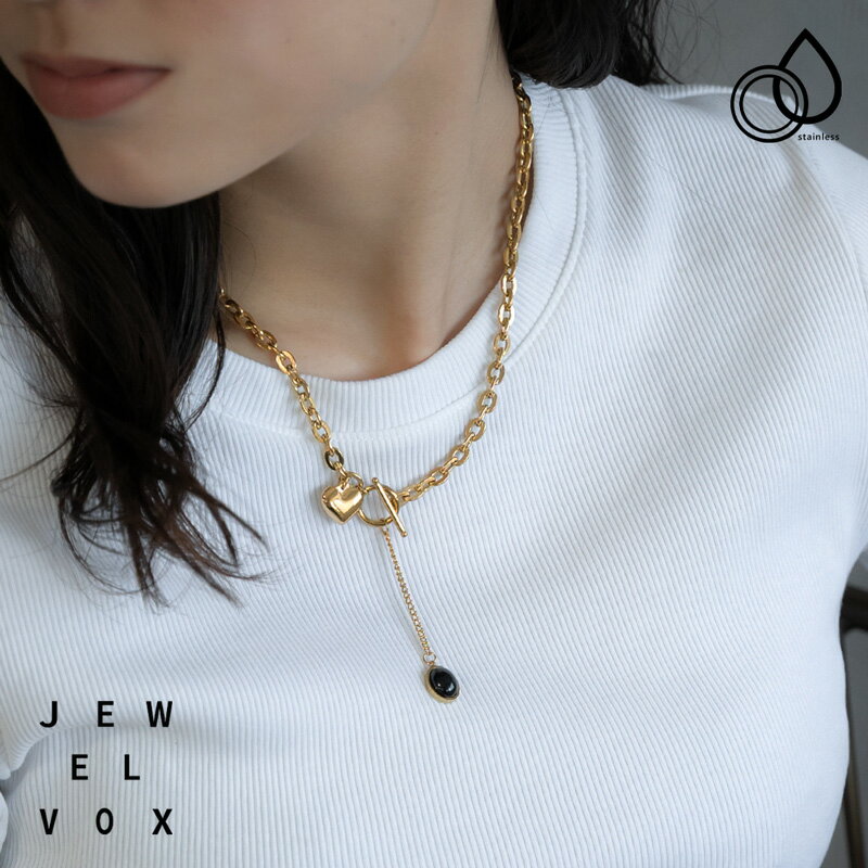 【最大30%OFFクーポン有!】 【メール便送料無料】 ネックレス レディース ショートネックレス ステンレス製 金属アレルギー サージカルステンレス アクリル樹脂 ハート オーバル マンテル モチーフ チェーン ゴールド ブラック シンプル オシャレ 普段使いのサムネイル