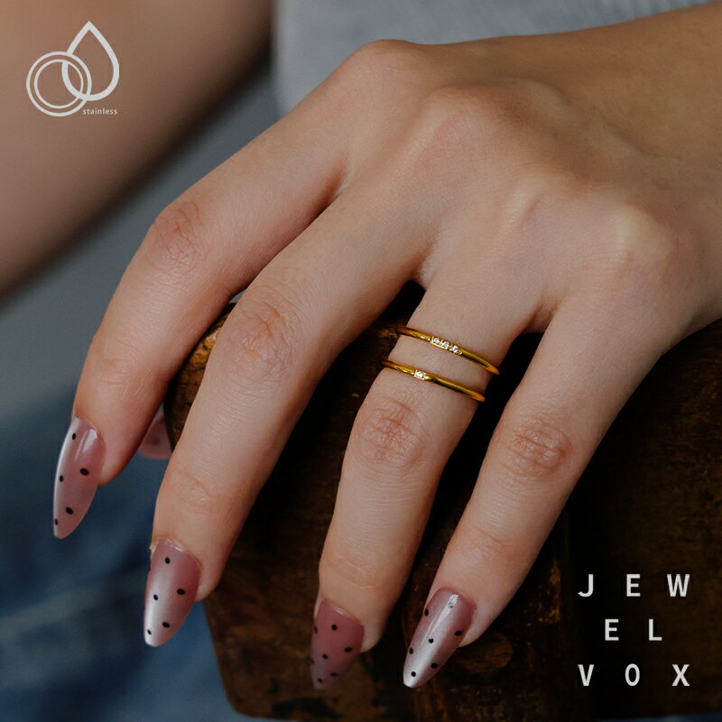 【メール便送料無料】 指輪 リング レディース 2個セット ステンレス 金属アレルギー ストーン 1粒 3粒 ゴールド 9号 11号 14号 普段使い オケージ...