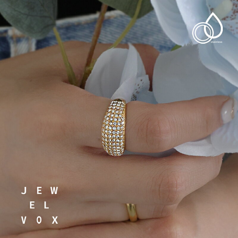 楽天JewelVOX　ジュエルボックス【バーゲン】 【メール便送料無料】 指輪 リング レディース ステンレス製 金属アレルギー ストーン 大ぶり パヴェ ゴールド シルバー 12号 14号 17号 普段使い オケージョン デイリー カジュアル シンプル