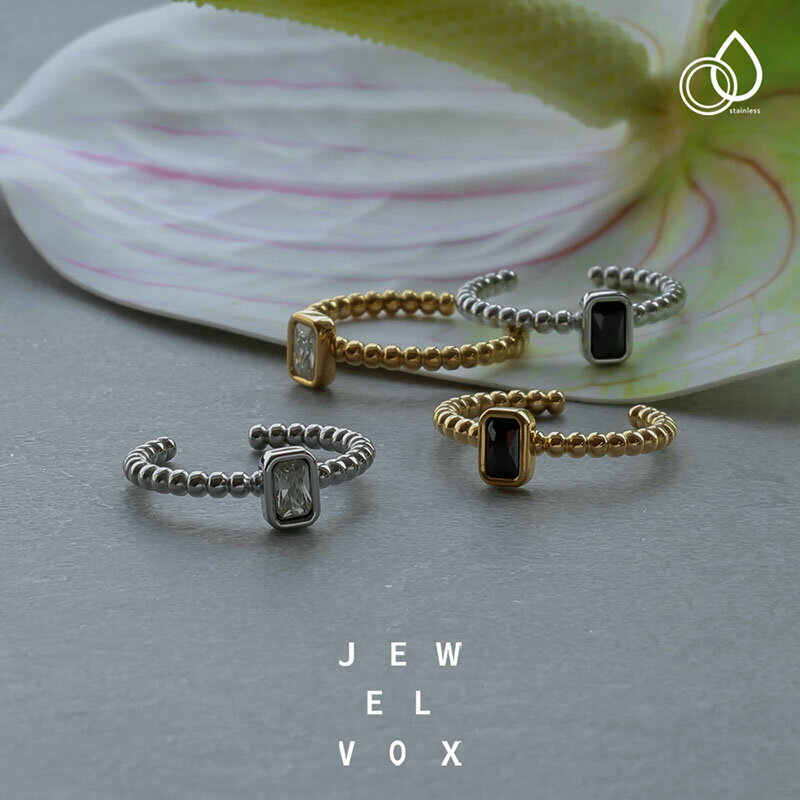 【メール便送料無料】 指輪 リング レディース ステンレス製 金属アレルギー ストーン メタルボール ブラック クリア ゴールド シルバー ワンサイズ フリーサイズ 13号 普段使い オケージョン デイリー カジュアル シンプル オシャレ 女性 ギフト プレゼントのサムネイル