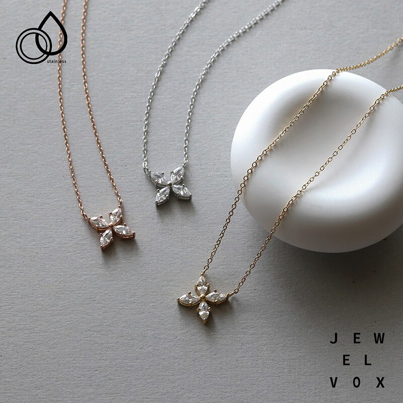 Cubic Zirconia - 【最大30%OFFクーポン有】 ネックレス ショートネックレス ステンレス製 金属アレルギー レディース キュービックジルコニア 花 ダイヤ モチーフ ゴールド シルバー ピンクゴールド 普段使い デイリー カジュアル 結婚式 メール便送料無料