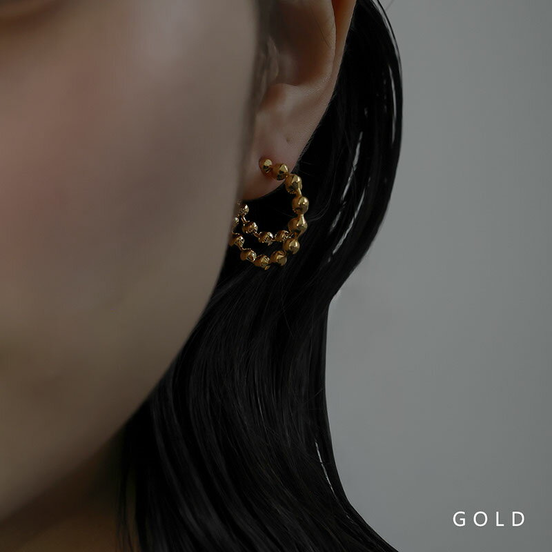 【最大30%OFFクーポン有】 【メール便送料無料】 ピアス レディース ニッケルフリー 金属アレルギー メタルボール フープ 2連 ニュアンス ゴールド シルバー 小ぶり デイリー シンプル 結婚式 オケージョン 女性女子