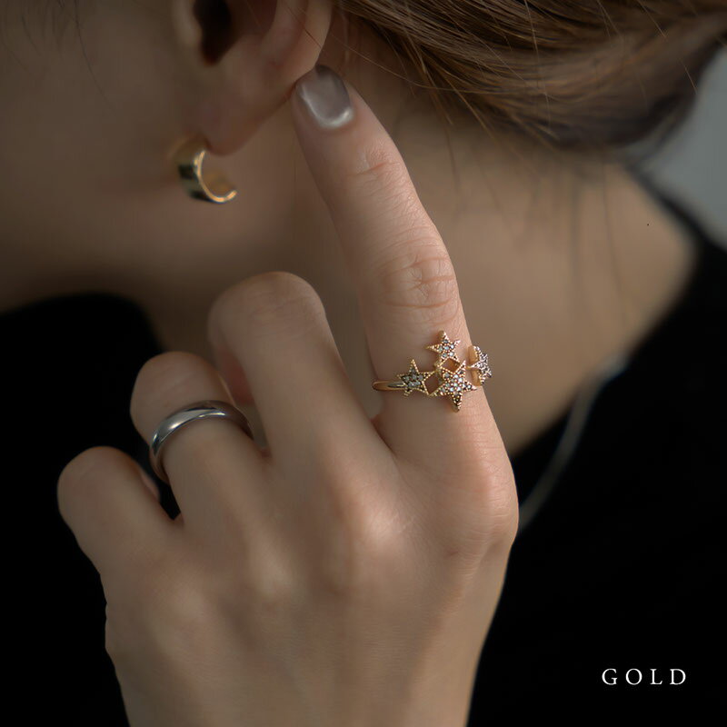 【最大30%OFFクーポン有】 【メール便送料無料】 リング 指輪 レディース 金属アレルギー対応 ニッケルフリー キュービックジルコニア ゴールド シルバー 13号 フリーサイズ 星 スター 普段使い シンプル 結婚式 オケージョン