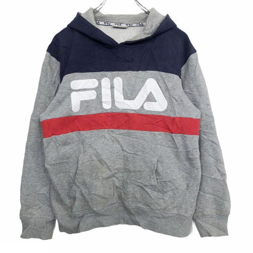 FILA スウェットパーカー キッズ 12 グレー ネイビー フィラ プリント フーディー 古着卸 アメリカ仕入 t2107-3604