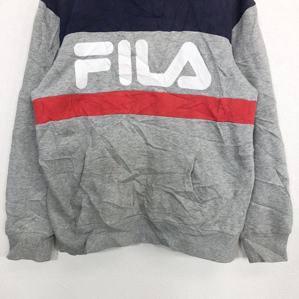 FILA スウェットパーカー キッズ 12 グレー ネイビー フィラ プリント フーディー 古着卸 アメリカ仕入 t2107-3604