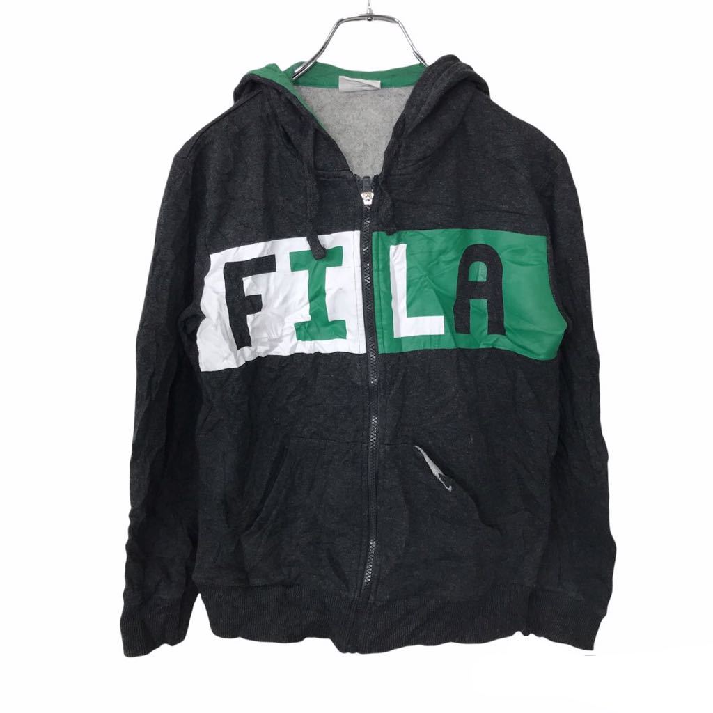 フィラ ジップアップパーカー レディース FILA ジップアップパーカー 140サイズ サイズ表記12 キッズ フィラ スウェット ダークグレー 古着卸 アメリカ仕入 t2109-3865