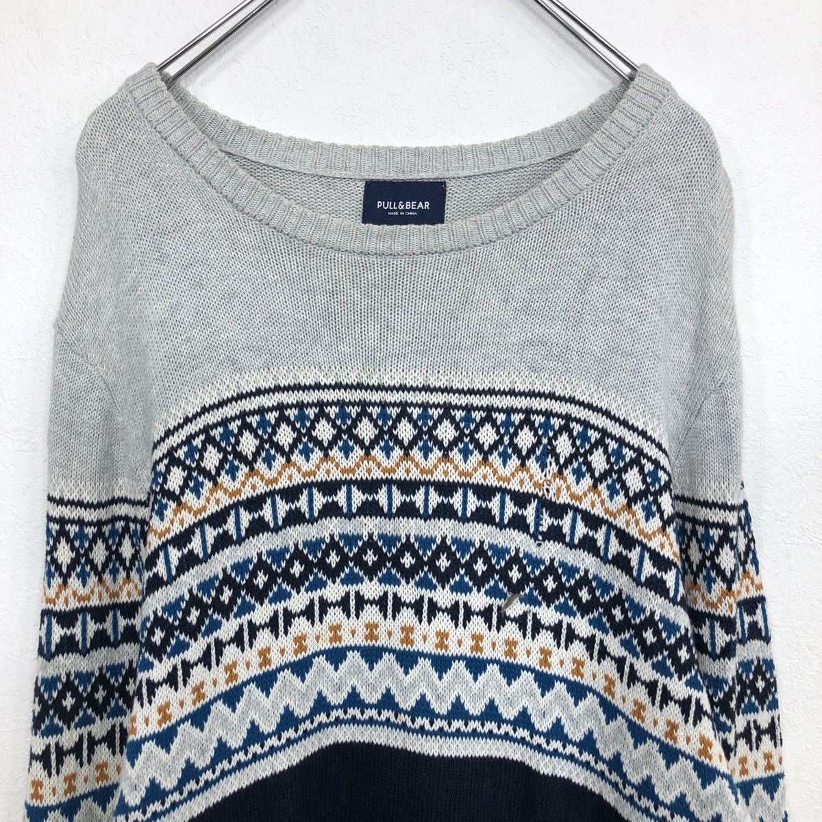 【中古】【古着】 PULL&BEAR ニットセーター L ネイビー 柄 トップス 古着卸 アメリカ仕入 t2110-3193