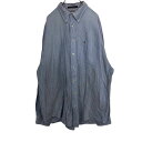 【中古】【古着】 TOMMY HILFIGER 無地シャツ XXL ブルー トミーヒルフィガー 長袖シャツ ボタンダウン SHIRT ワンポイント古着卸 アメリ...