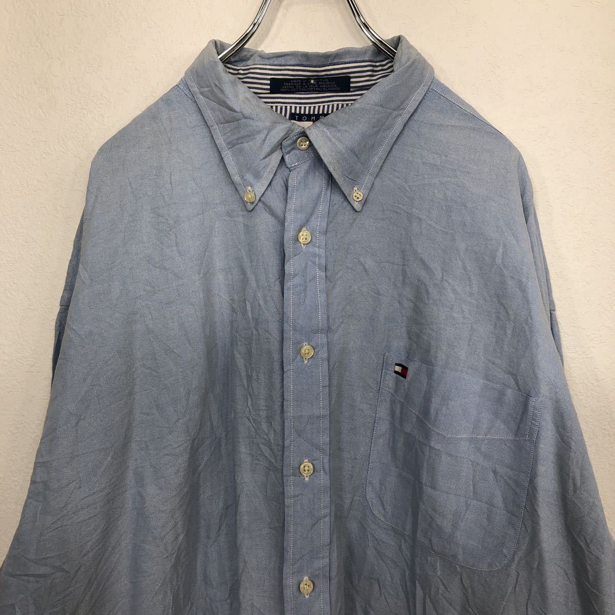 TOMMY HILFIGER 無地シャツ XXL ブルー トミーヒルフィガー 長袖シャツ ボタンダウン SHIRT ワンポイント古着卸 アメリカ仕入 t2110-3393