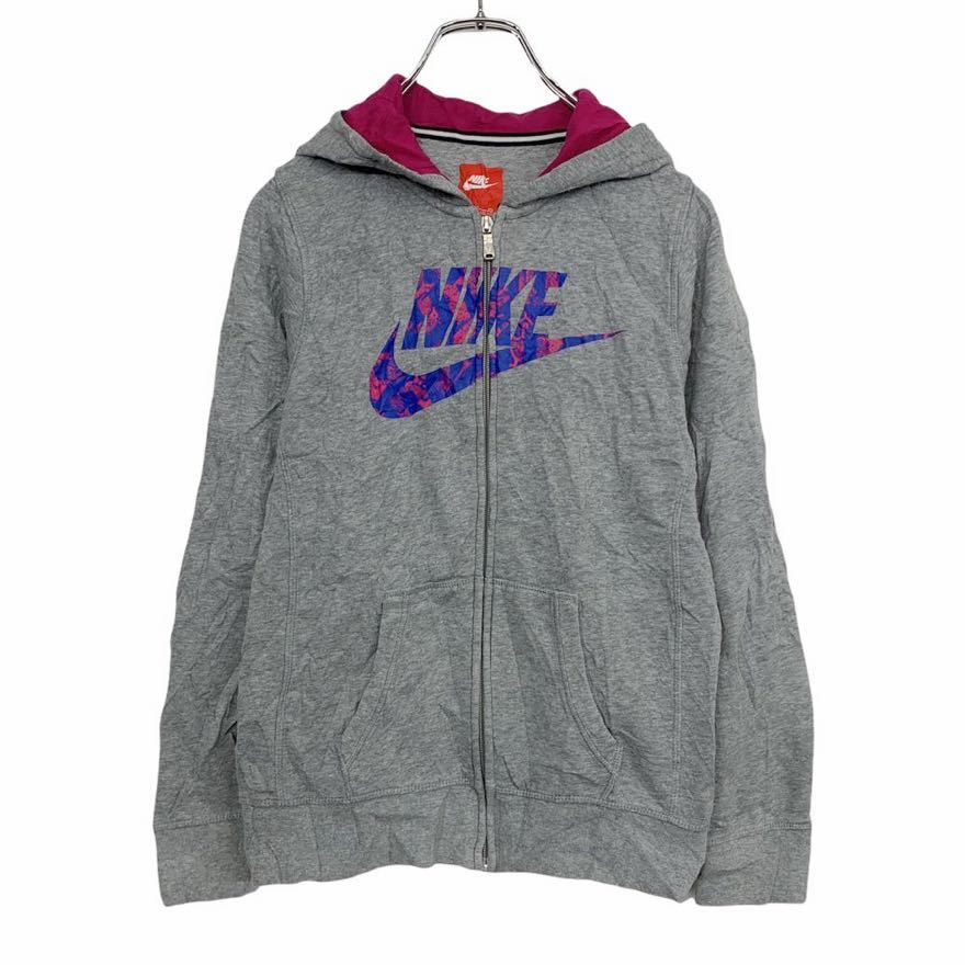 NIKE ジップアップパーカー キッズ XL 13-15yrs グレー ナイキ ロゴ スウェット スポーツ 古着卸 アメリカ仕入 t2110-3634