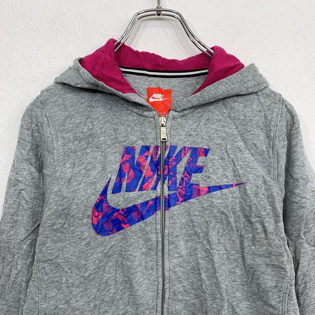 NIKE ジップアップパーカー キッズ XL 13-15yrs グレー ナイキ ロゴ スウェット スポーツ 古着卸 アメリカ仕入 t2110-3634