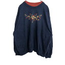 【中古】【古着】 TOP STITCH プリントスウェット レディース 2XL ネイビー トップステッチ トレーナー 花柄 刺繍 古着卸 アメリカ仕入 t211...