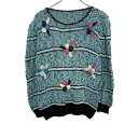 【中古】【古着】 ニット レディース M〜 水色 セーター 花柄 刺繍 ボーダー柄 3Dニット 古着卸アメリカ仕入 t2110-4720