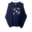 【中古】【古着】 NORTHERN REFLECTIONS 襟付きスウェットトレーナー レディース XLサイズ ネイビー 刺繍 ビッグサイズ 古着卸 アメリカ仕入 t2111-3938