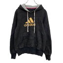 adidas スウェットパーカー XS~S ブラック イエロー アディダス スポーツ 刺繍ロゴ 古着卸 アメリカ仕入 t2111-4989