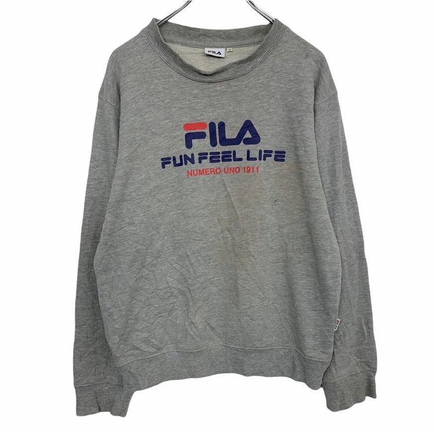 FILA スウェット トレーナー M グレー フィラ スポーツ プリント ロゴ 古着卸 アメリカ仕入 t2112-3335