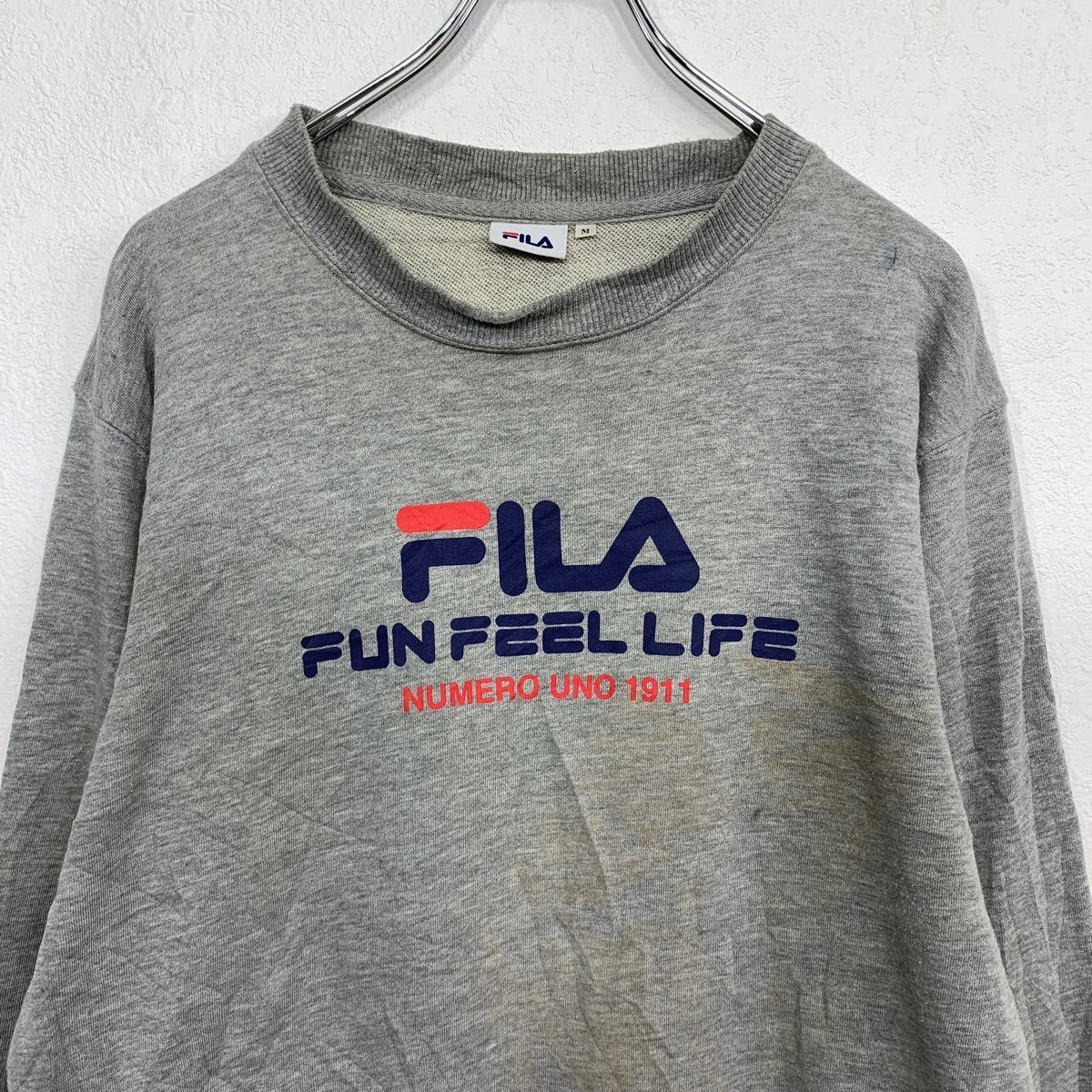 FILA スウェット トレーナー M グレー フィラ スポーツ プリント ロゴ 古着卸 アメリカ仕入 t2112-3335