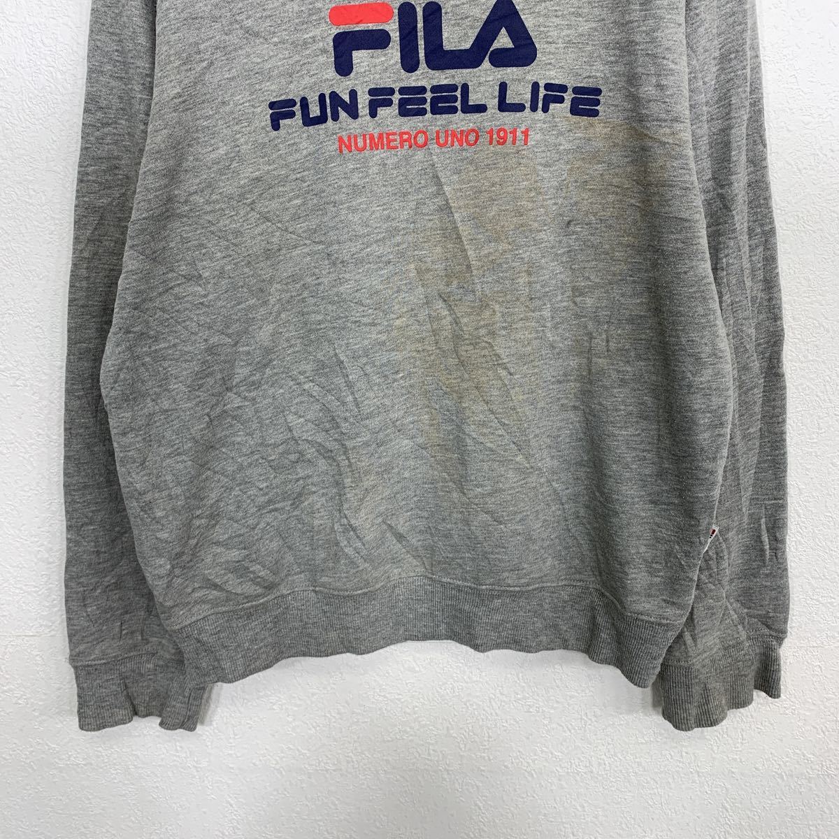 FILA スウェット トレーナー M グレー フィラ スポーツ プリント ロゴ 古着卸 アメリカ仕入 t2112-3335