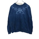 【中古】【古着】 Blain 刺繍トレーナー レディース S ネイビー スウェット 裏起毛 花柄 ワンポイント 古着卸 アメリカ仕入 t2112-3943