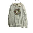 【中古】【古着】 NORTHERN プリントスウェット レディース M〜 ホワイト 花柄 アニマル 鳥 トレーナー 襟付き 古着卸 アメリカ仕入 t2201-3...