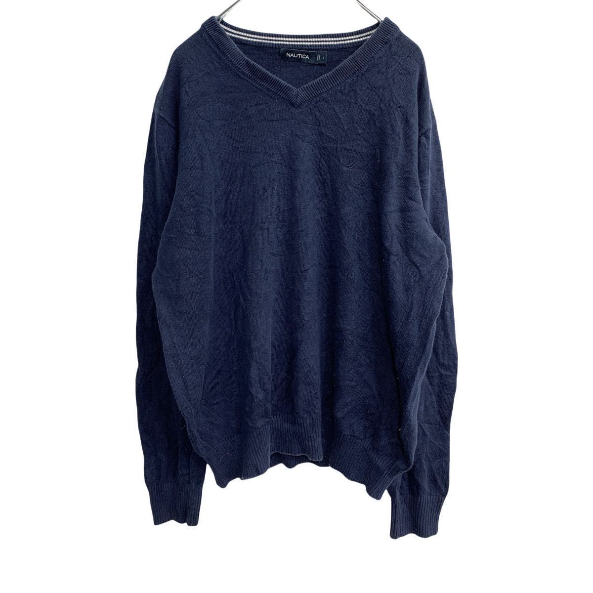 【中古】【古着】 NAUTICA Vネック コットンニットセーター Mサイズ ノーティカ ネイビー 古着卸 アメリカ仕入 t2201-4385