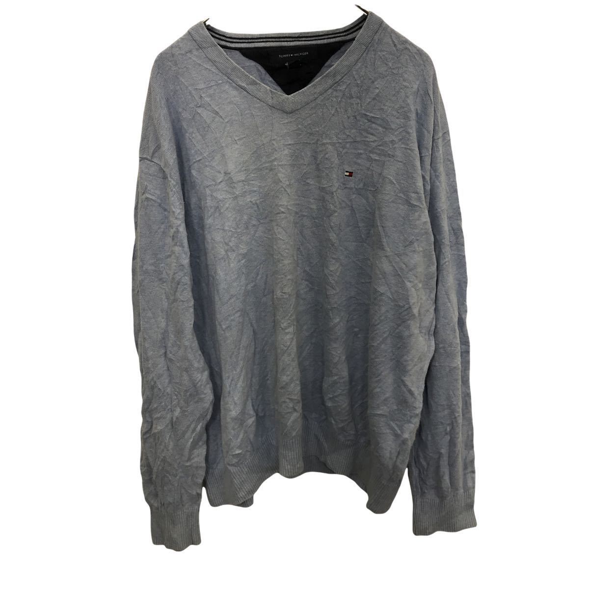 【中古】【古着】 TOMMY HILFIGER トミーヒルフィガー 薄手ニット メンズ XLサイズ ブルー系 古着卸 アメリカ仕入 t2201-4466