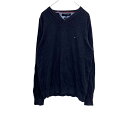 【中古】【古着】 TOMMY HILFIGER レディース M ネイビー トミーヒルフィガー Vネック ロゴ ワンポイント 薄手ニット 古着卸 アメリカ仕入 t2201-4573