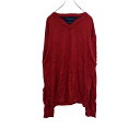 【中古】【古着】 TOMMY HILFIGER Vネックセーター XL レッド トミーヒルフィガー オーバーサイズ ロゴ ワンポイント 古着卸 アメリカ仕入 t...