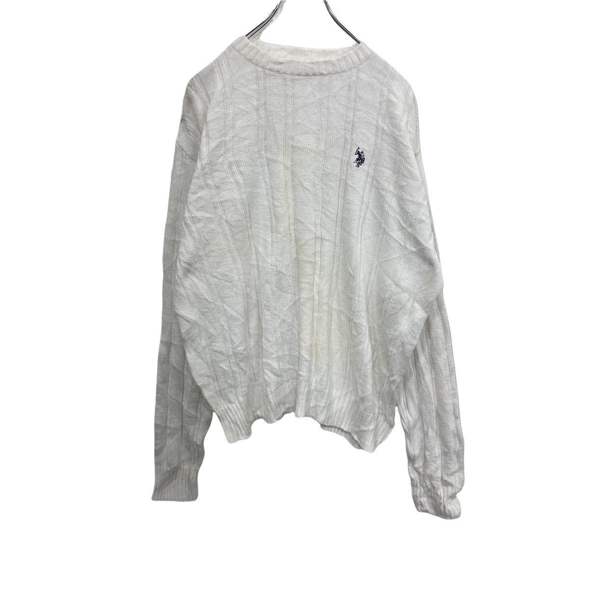 【中古】【古着】 U.S. POLO ASSN. ニットセーター XL ホワイト ユーエスポロアッスン 丸首セーター ロゴ ワンポイント 古着卸 アメリカ仕入 ...