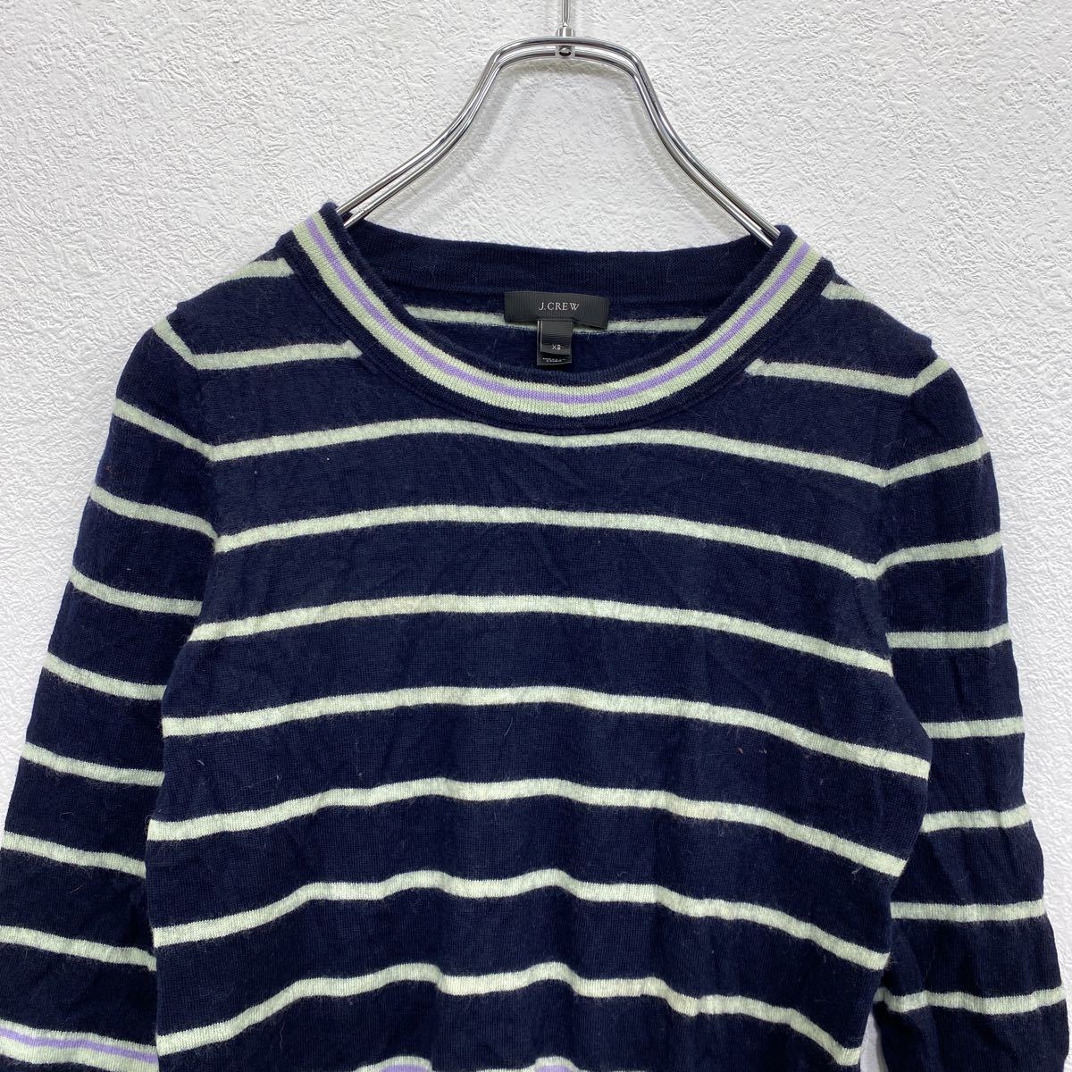 【中古】【古着】 J.CREW ボーダーニット レディース XS ネイビー J.クルー ボーダー柄 カットソー スモールサイズ 古着卸 アメリカ仕入 t2201-4592