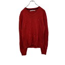 【中古】【古着】 TOMMY HILFIGER ニットセーター レディース L レッド トミーヒルフィガー Vネック シンプル ロゴ 古着卸 アメリカ仕入 t2...
