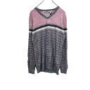 【中古】【古着】 HILFIGER DENIM ニットセーター レディース M ピンク グレー ヒルフィガーデニム ボーダー柄 ロゴ 古着卸 アメリカ仕入 t2...