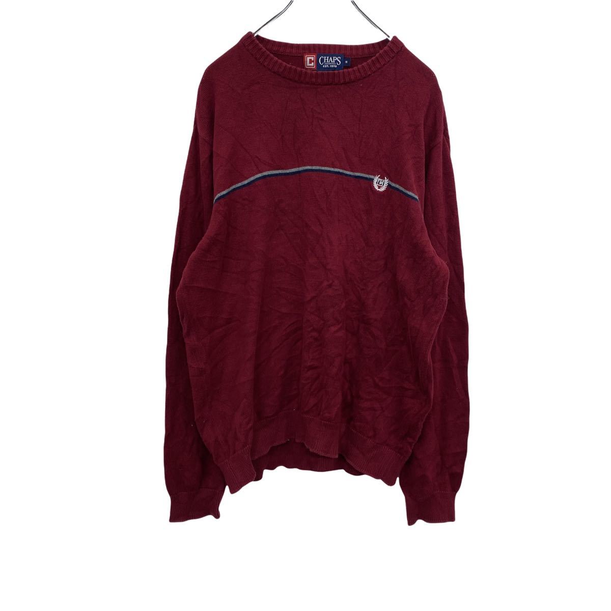 【中古】【古着】 CHAPS ニットセーター M ワインレッド チャップス ロゴ ワンポイント 丸首セーター 古着卸 アメリカ仕入 t2202-3346