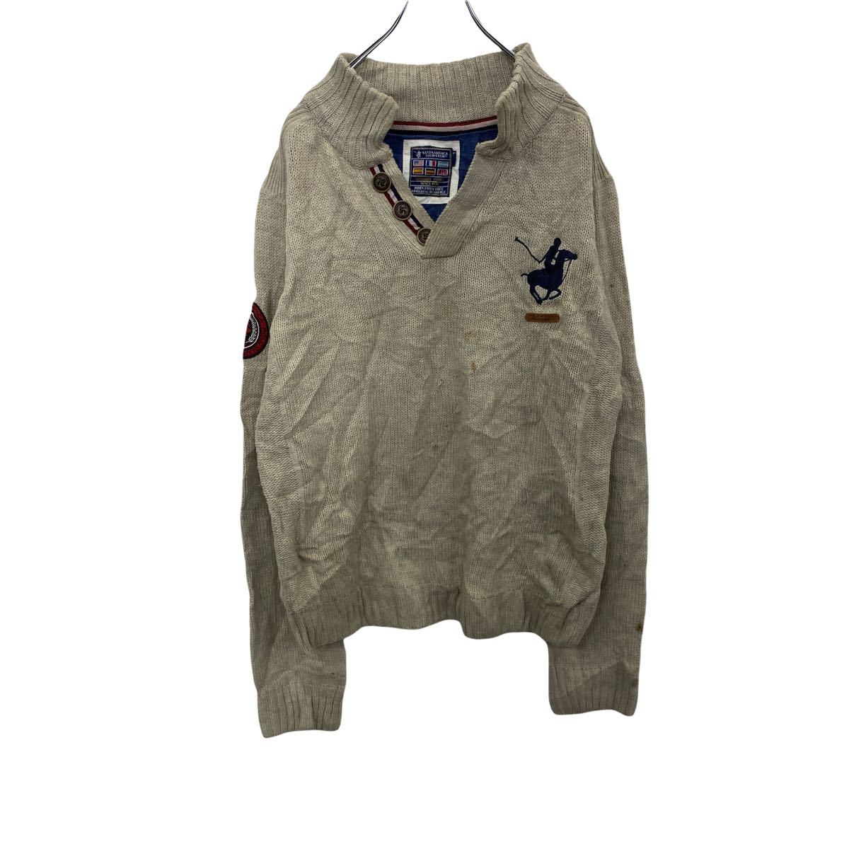 【中古】【古着】 SANTA MONICA POLOCLUR ニットセーター L ベージュ サンタモニカポロクラブ ロゴ 刺繍 ワッペン 古着卸 アメリカ仕入 ...