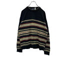 【中古】【古着】 GREENFIELD 丸首セーター レディース M ブラック ボーダー柄 長袖 ニットセーター 古着卸 アメリカ仕入 t2202-3680