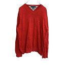 【中古】【古着】 TOMMY HILFIGER Vネック コットンニットセーター Lサイズ レッド 古着卸 アメリカ仕入 t2202-3978