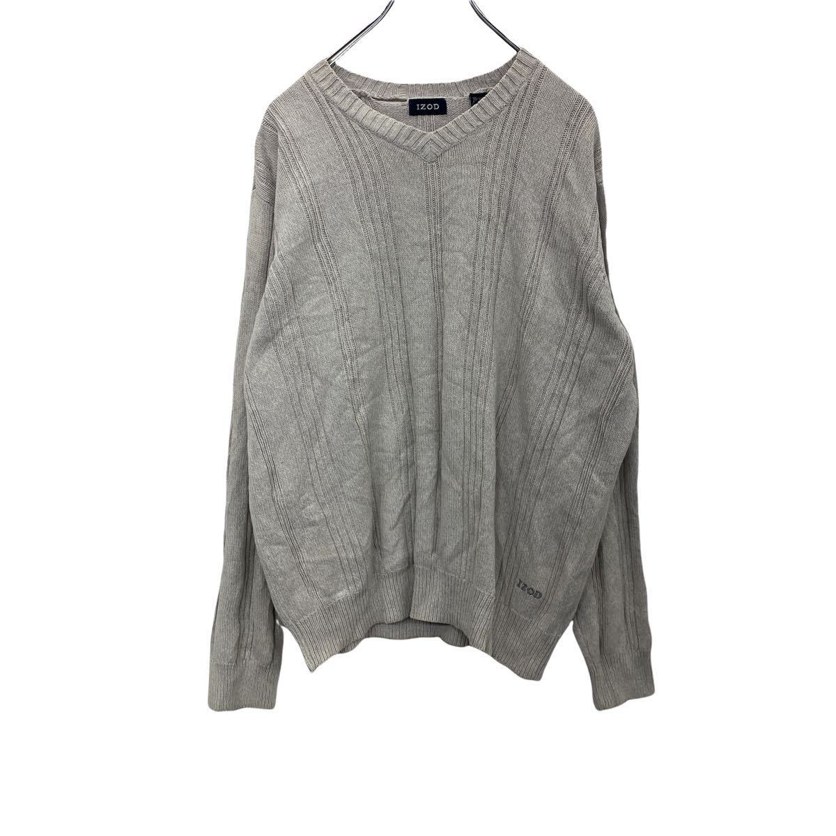【中古】【古着】 IZOD Vネックニット M グレー アイゾッド コットンニット ワンポイントロゴ シンプル 古着卸 アメリカ仕入 t2202-4139