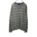 【中古】【古着】 TOMMY HILFIGER Vネックセーター レディース M グレー トミーヒルフィガー ワンポイントロゴ ボーダー柄 古着卸 アメリカ仕入...