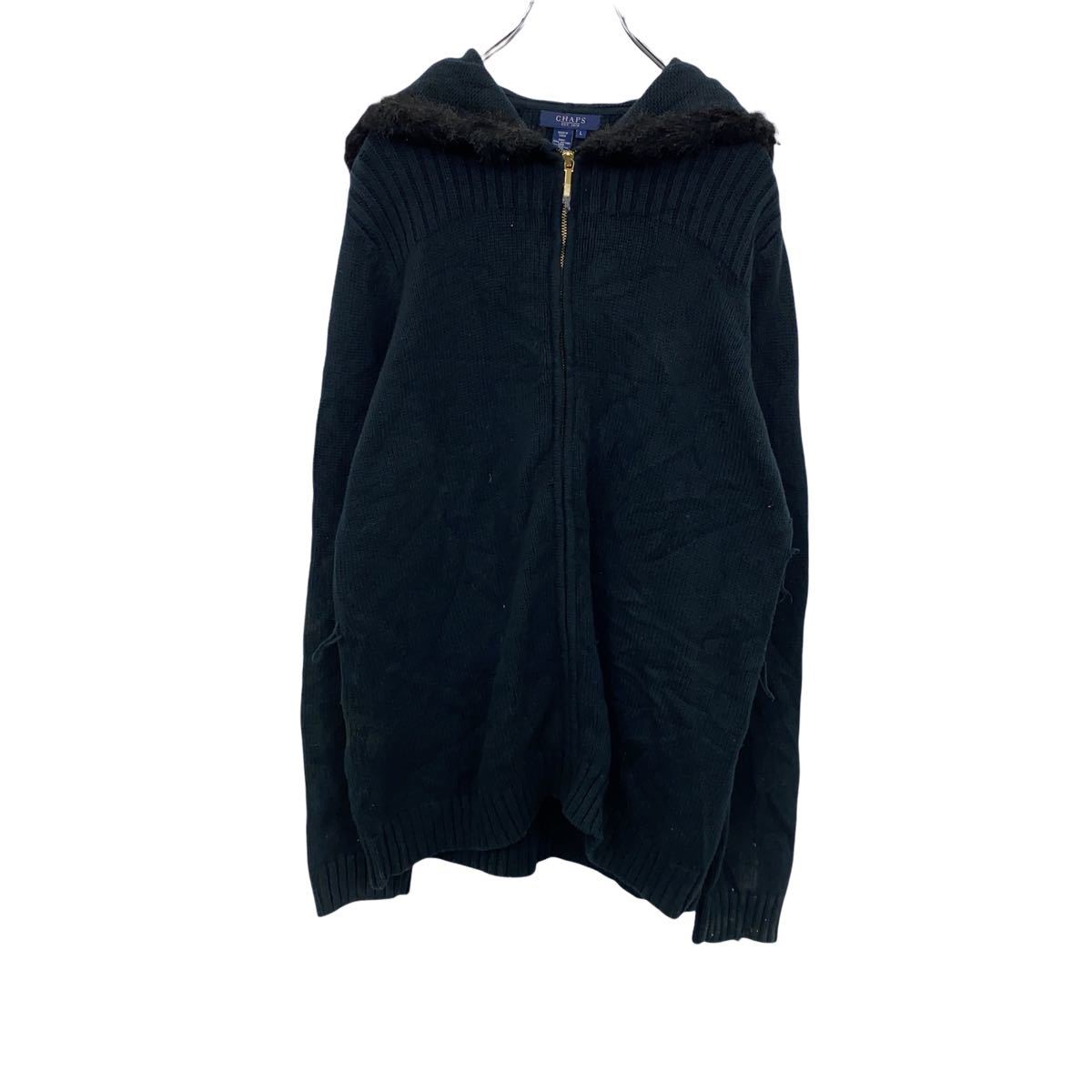【中古】【古着】 CHAPS ジップアップセーター L ブラック チャップス ニットパーカー フーディー 古着卸 アメリカ仕入 t2202-4621