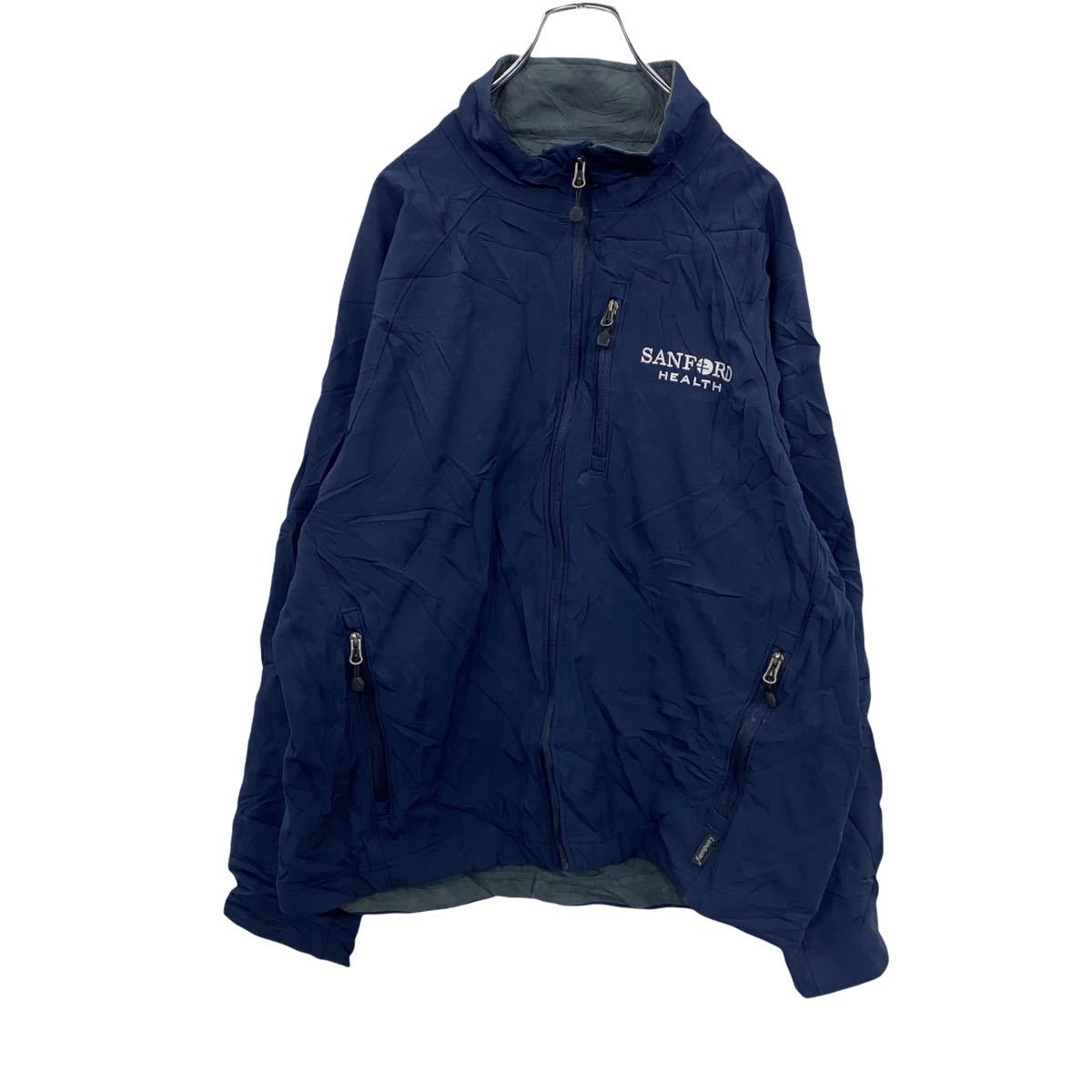 【中古】【古着】 Landway ジップアップジャケット XL ネイビー 刺繍 ワンポイント 古着卸 アメリカ仕入 t2202-4630