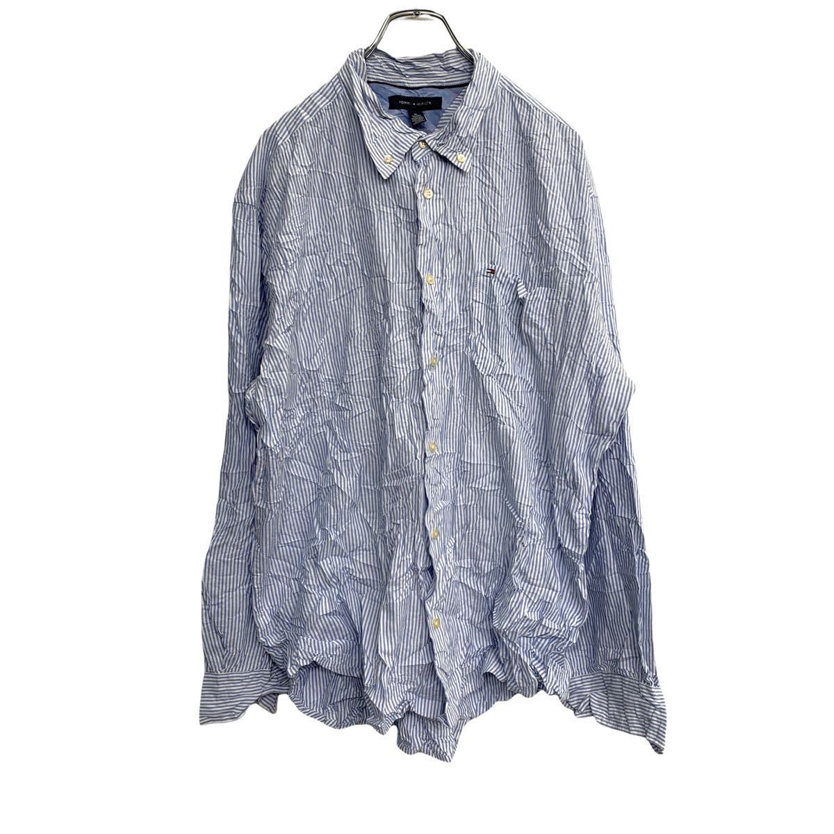 【中古】【古着】 TOMMY HILFIGER 長袖 ストライプシャツ XLサイズ トミーヒルフィガー ライトブルー 古着卸 アメリカ仕入 t2203-3095