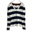 【中古】【古着】 TOMMY HILFIGER コットンニットセーター Sサイズ トミー レディース Vネック ボーダー 白 ネイビー 古着卸 アメリカ仕入 t...